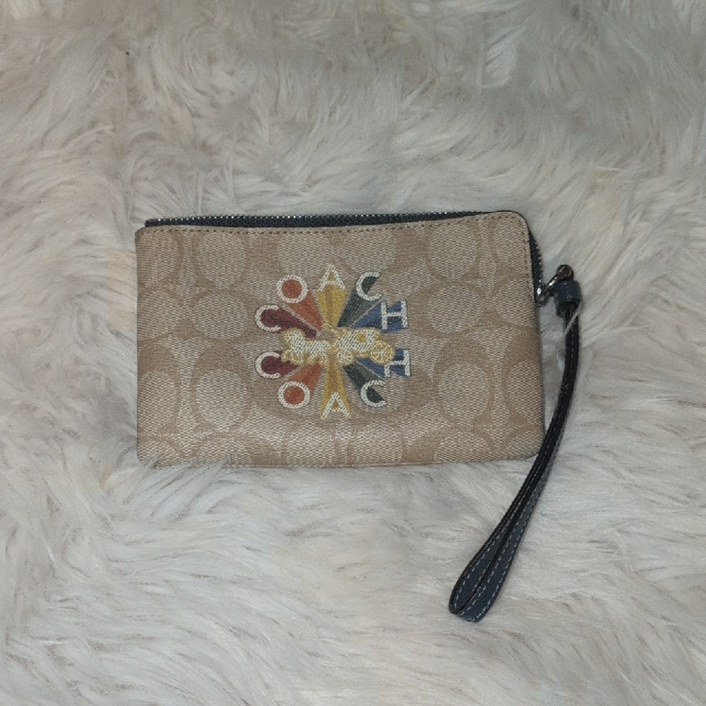 Coach Beige Wristlet with Multicolor Logo